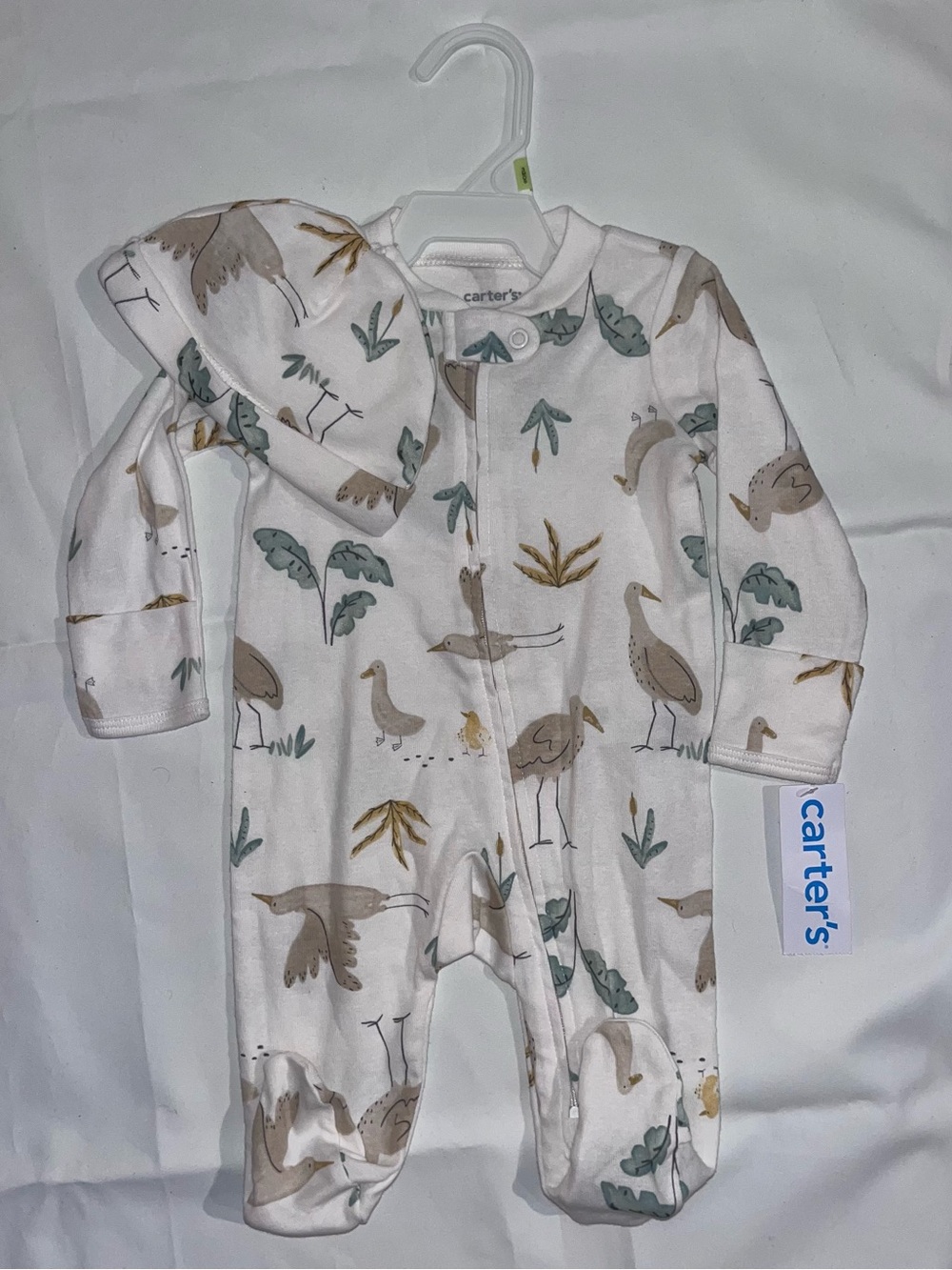 NWT Carter's Footed Sleeper Set 3M Bird Print with Matching Hat